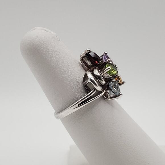 Sterling Silver Amethyst Garnet Topaz Citrine Peridot CZ Flower Ring Size 6 - Picture 2 of 12